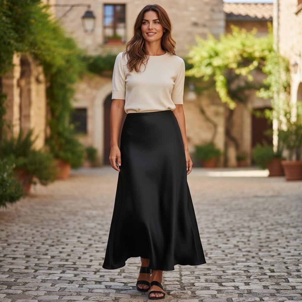 Ann Taylor Satin A-Line Maxi Skirt Womens Black Formal Cocktail Evening Size 4